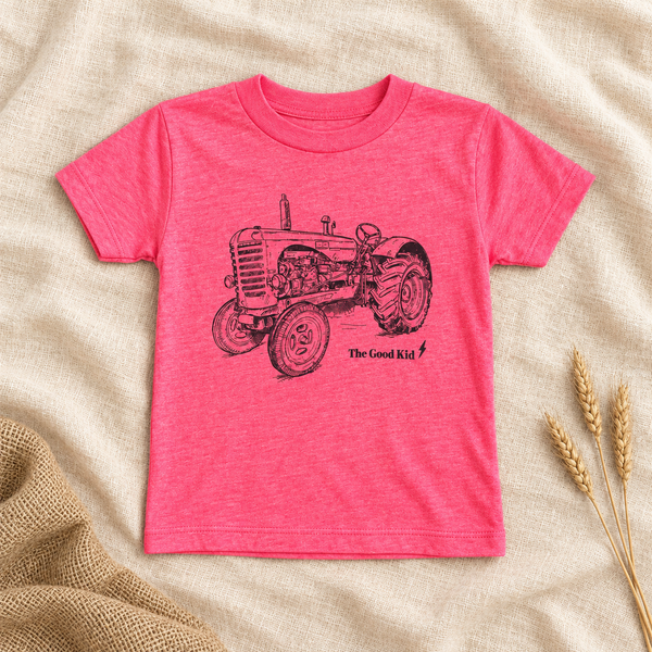 Tractor tee - clay, red, kelly green, blue and pink